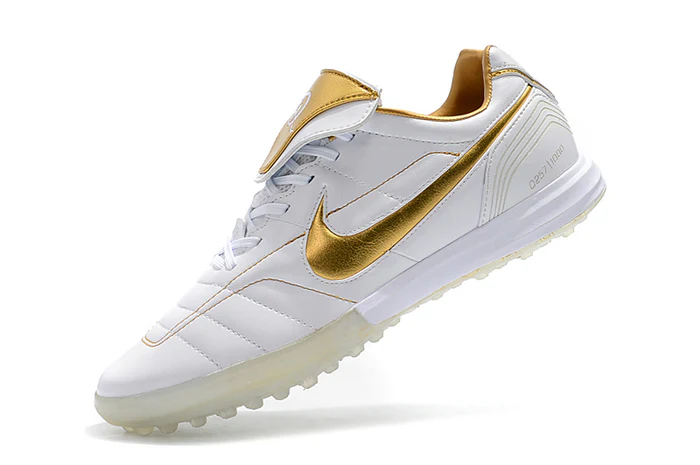 Chuteira Nike Retro Tiempo Legend 7 Elite TF Branco e Gold Society - Imagem 9